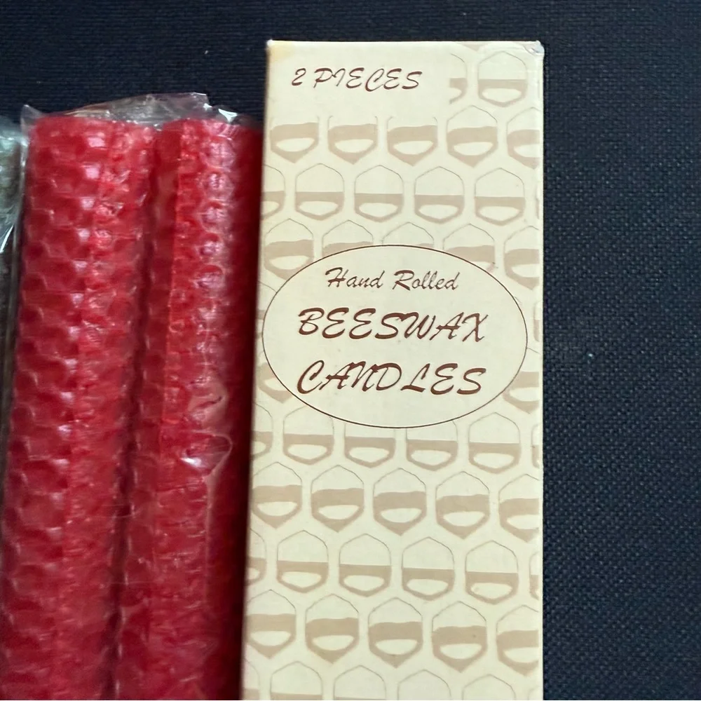Set of 4 Hand Rolled Beeswax Candles Red and green in the Box